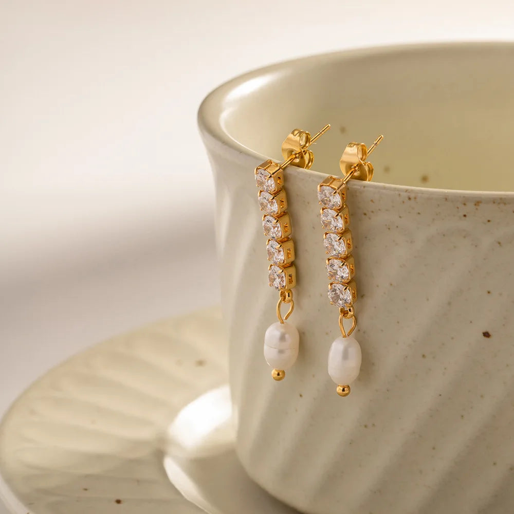 Brinco Banhado a Ouro 18k Zirconia e Pérola - Aurisse