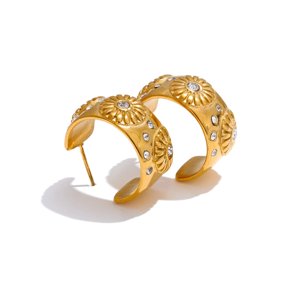 Brinco Banhado a Ouro 18k Meia Argola - Girassol