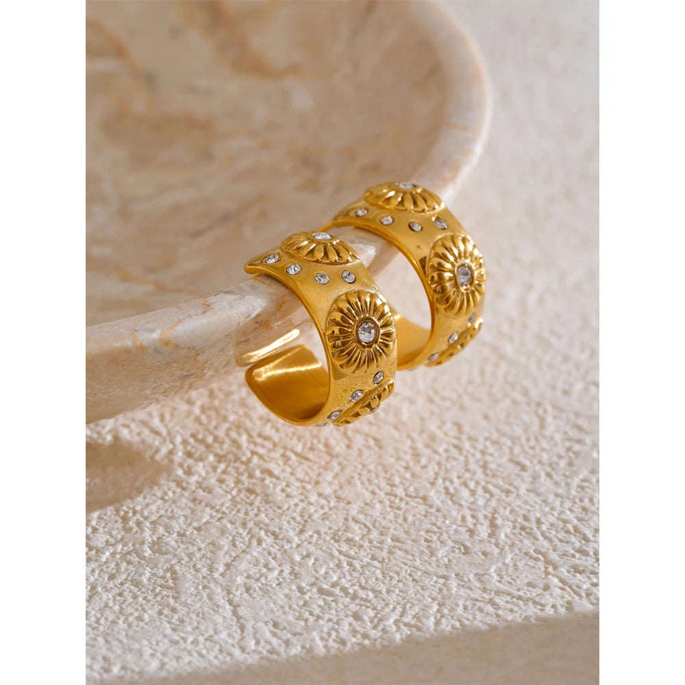 Brinco Banhado a Ouro 18k Meia Argola - Girassol