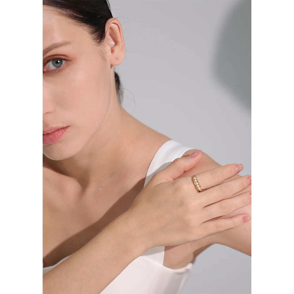 Anel Ajustável Pérola Banhado Ouro 18k - Roshera