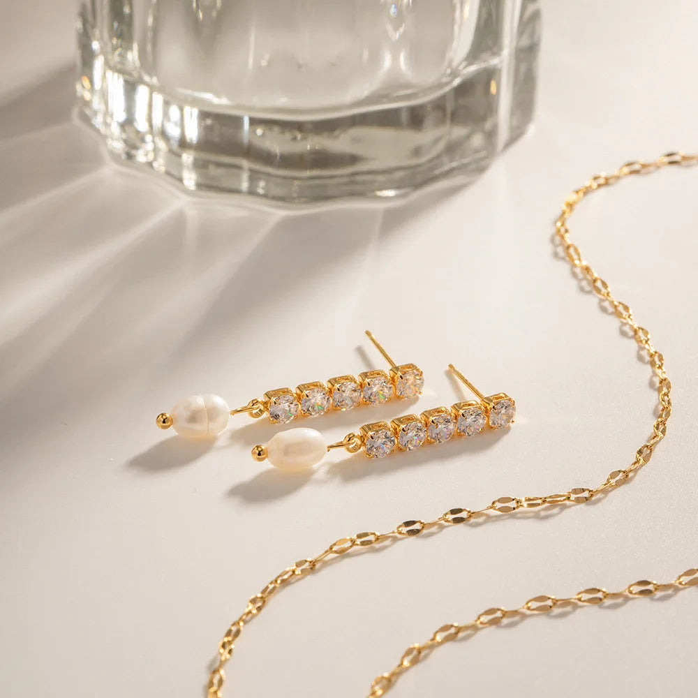 Brinco Banhado a Ouro 18k Zirconia e Pérola - Aurisse