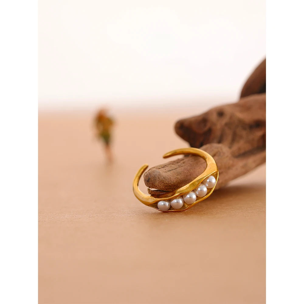 Anel Ajustável Pérola Banhado Ouro 18k - Roshera