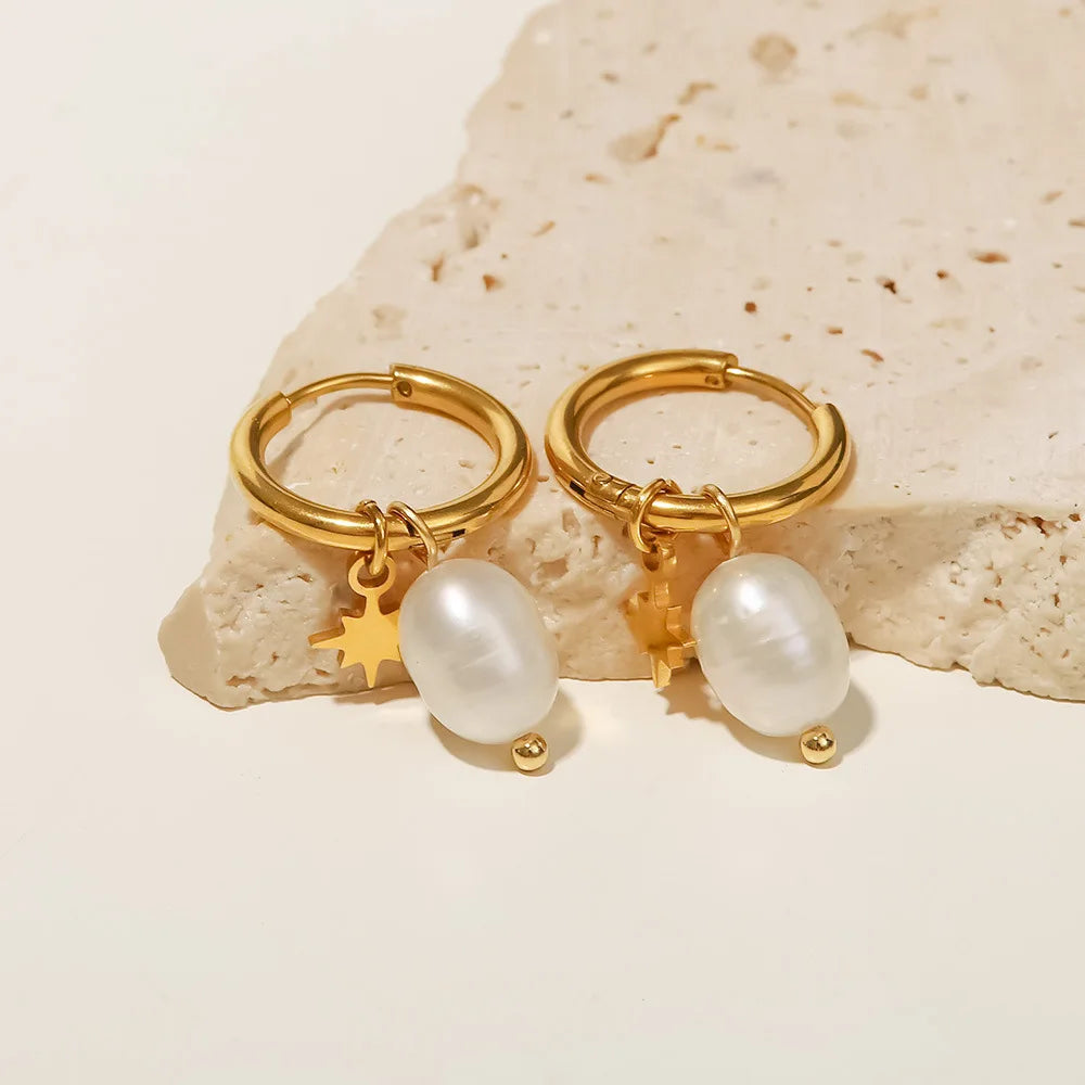 Brinco Banhado a Ouro 18k Estrela e Pérola - Encantaé